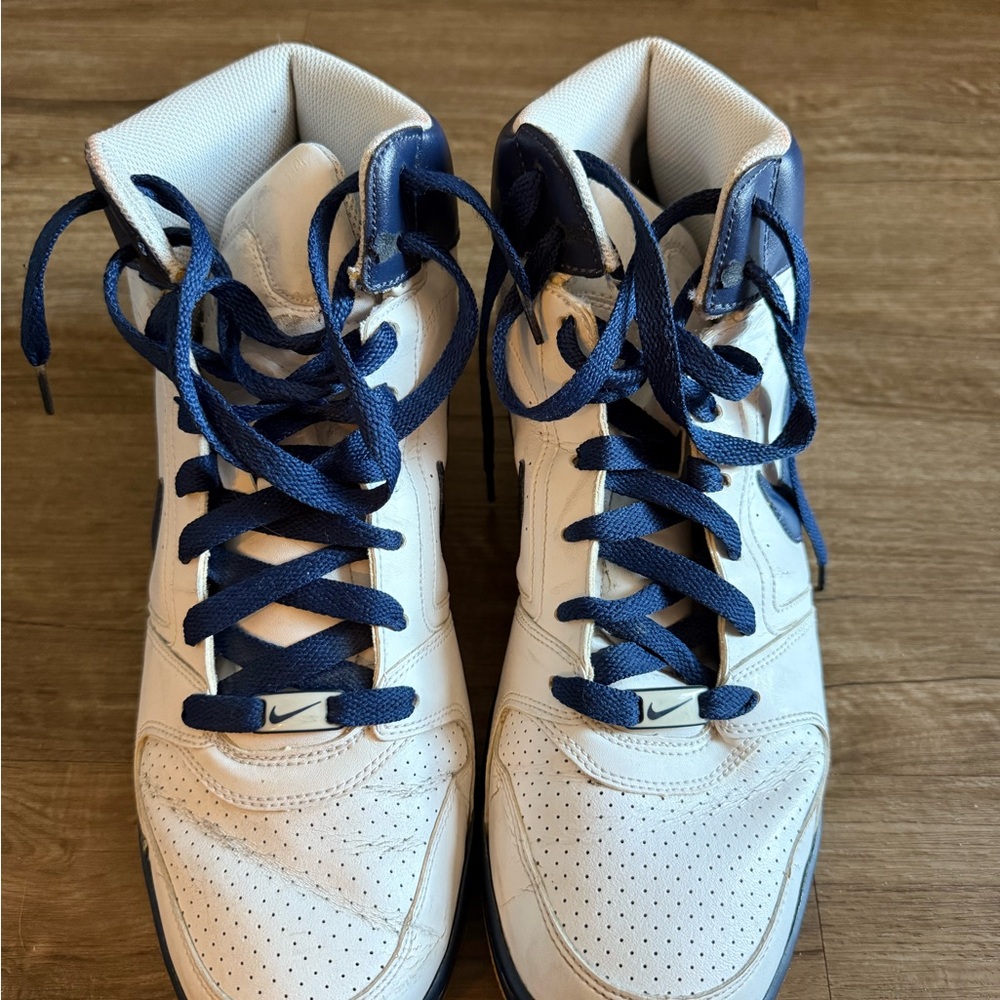 Nike White and Blue High-Top Sneakers